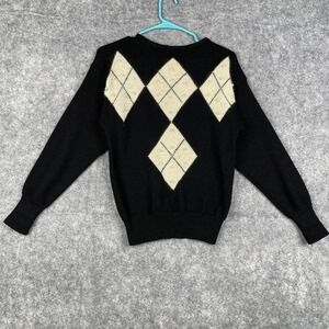 Vtg Semplice Wool Sweater Women's M Argyle Beaded Angora Lambswool Black